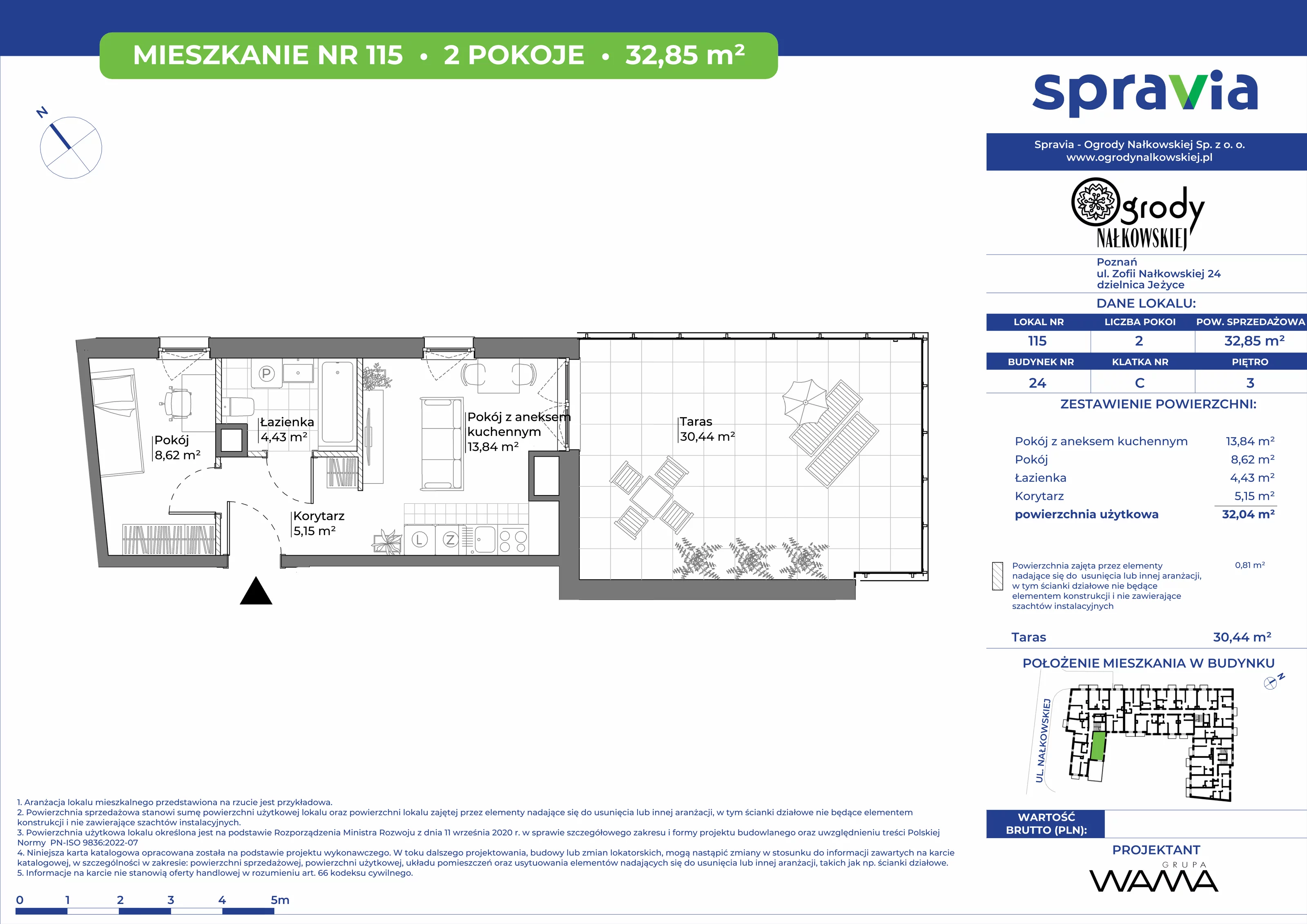 2 pokoje, mieszkanie 32,85 m², piętro 3, oferta nr 24-115, Ogrody Nałkowskiej, Poznań, Ogrody, ul. Nałkowskiej 24, 26